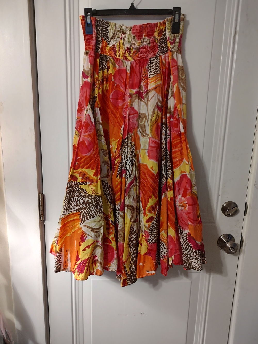 Grace Element  Floral Tiered Maxi Skirt - Orange & Pink